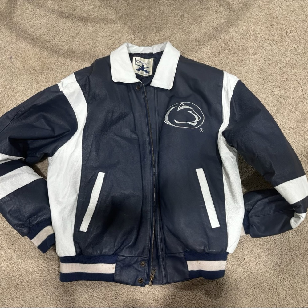 Navy and White Leather Jacket